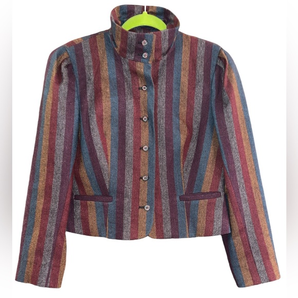 Swingles Vtg 70’s cropped blazer, wool. herringbone striped pattern - Picture 3 of 12